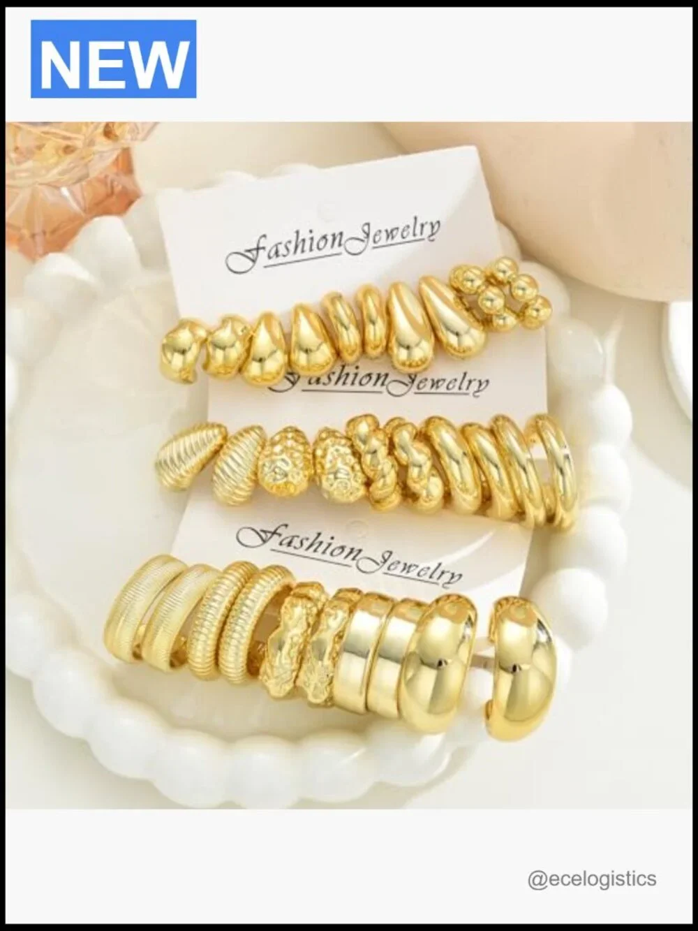 46 Pairs Gold Hoop Earrings Set - Chunky Twist Pearl Studs Multipack